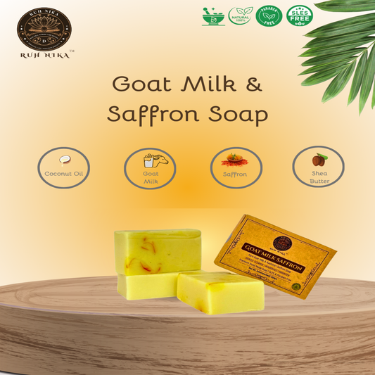 Ruh Nika Handmade Herbal Goat Milk and Saffron Soap three-bar pack